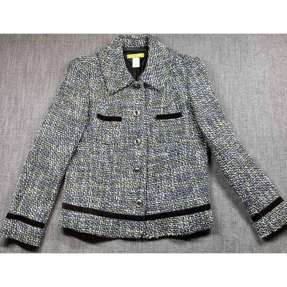 Sigrid Olsen Women's Petite Medium Blue Blazer Jacket Button Front Cocktail Work